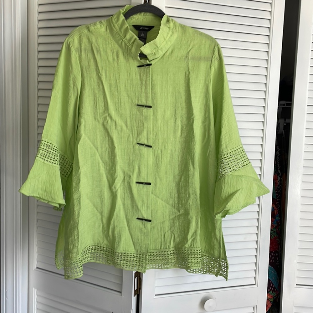 Ali Miles Lime Green Mandarin Collar Tunic